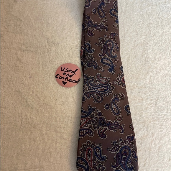 Mario Valentino Brown and Blue Paisley Tie - Picture 3 of 5